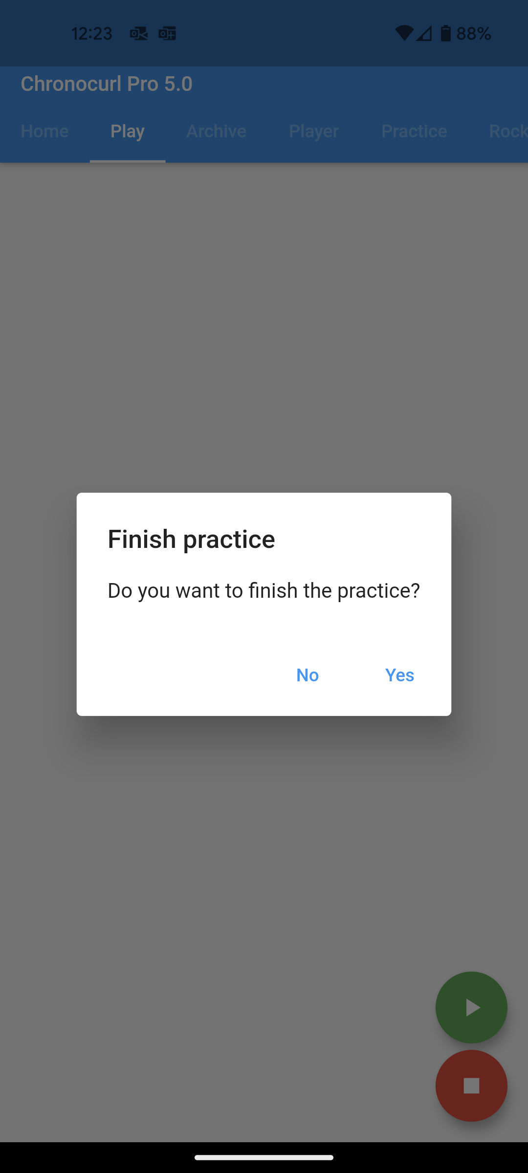 Confirmation screen to end practice
