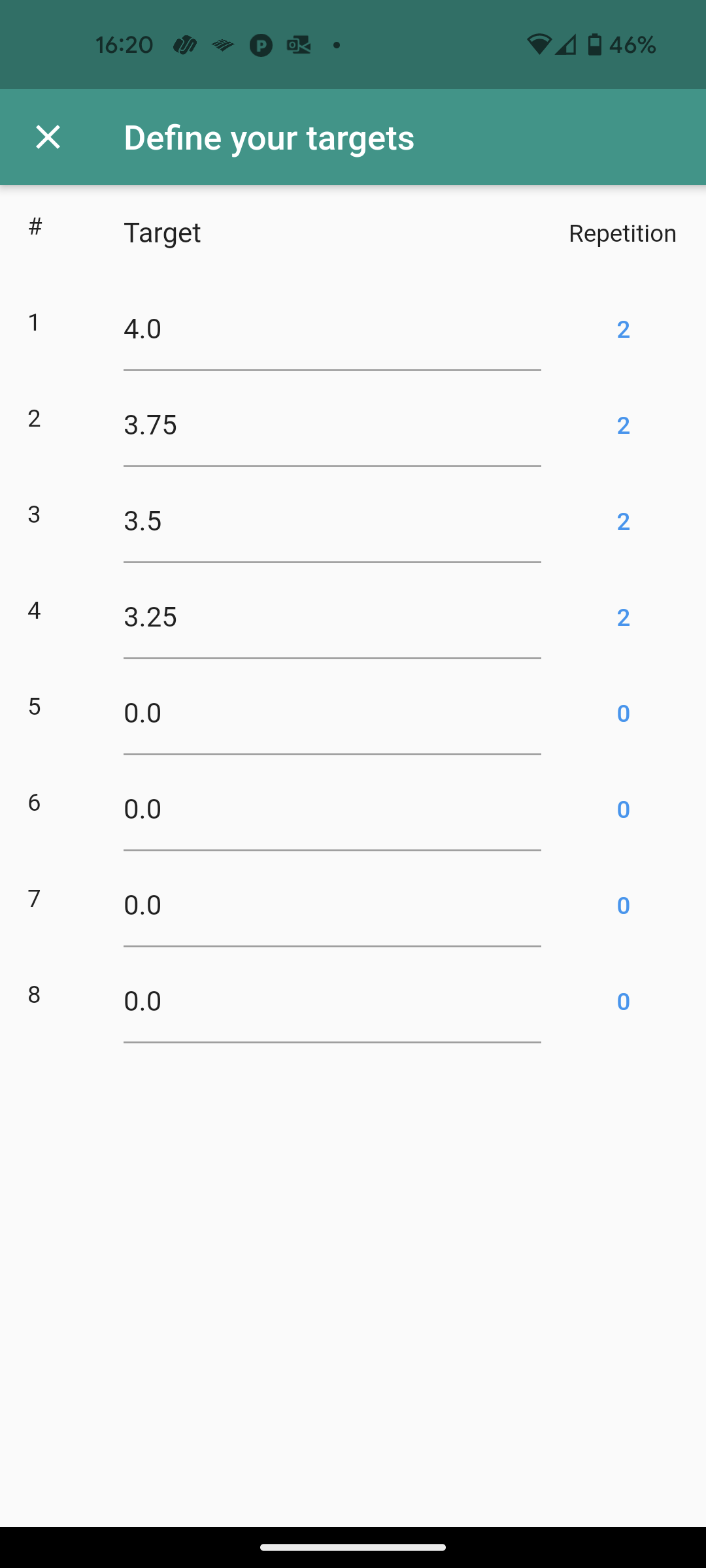 Define your targets screen